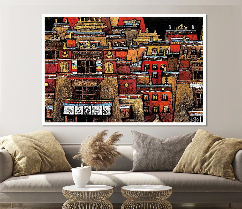 Tibetan Art Houses Print Poster Wall Art