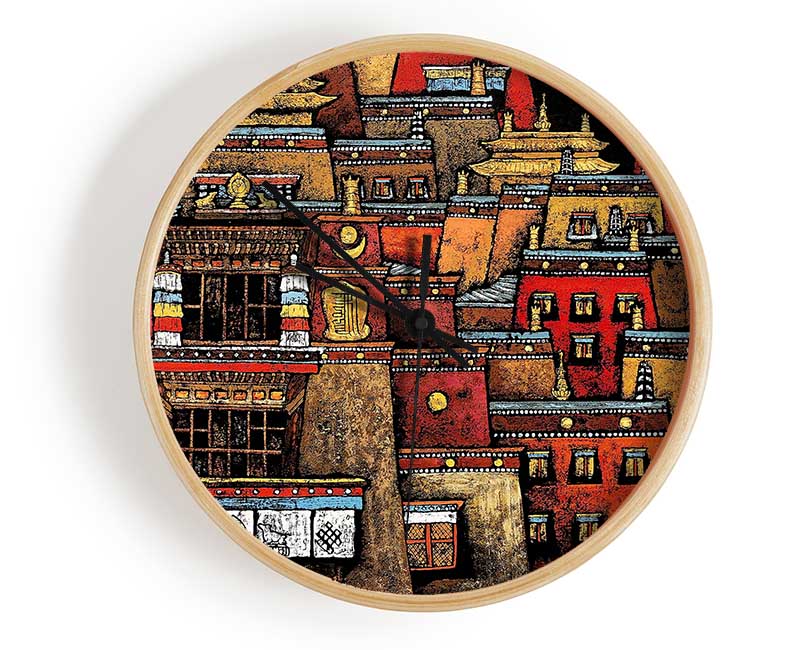 Tibetan Art Houses Clock - Wallart-Direct UK