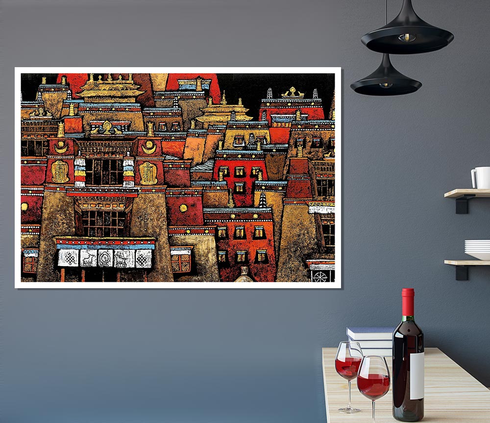 Tibetan Art Houses Print Poster Wall Art