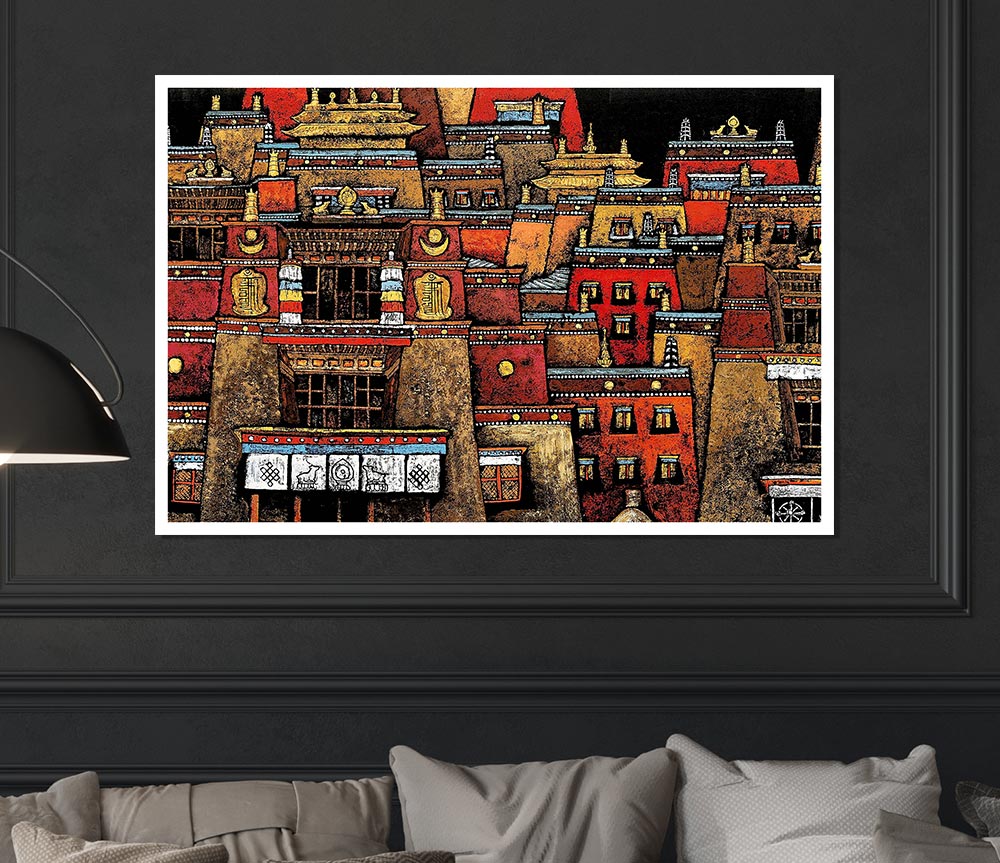 Tibetan Art Houses Print Poster Wall Art