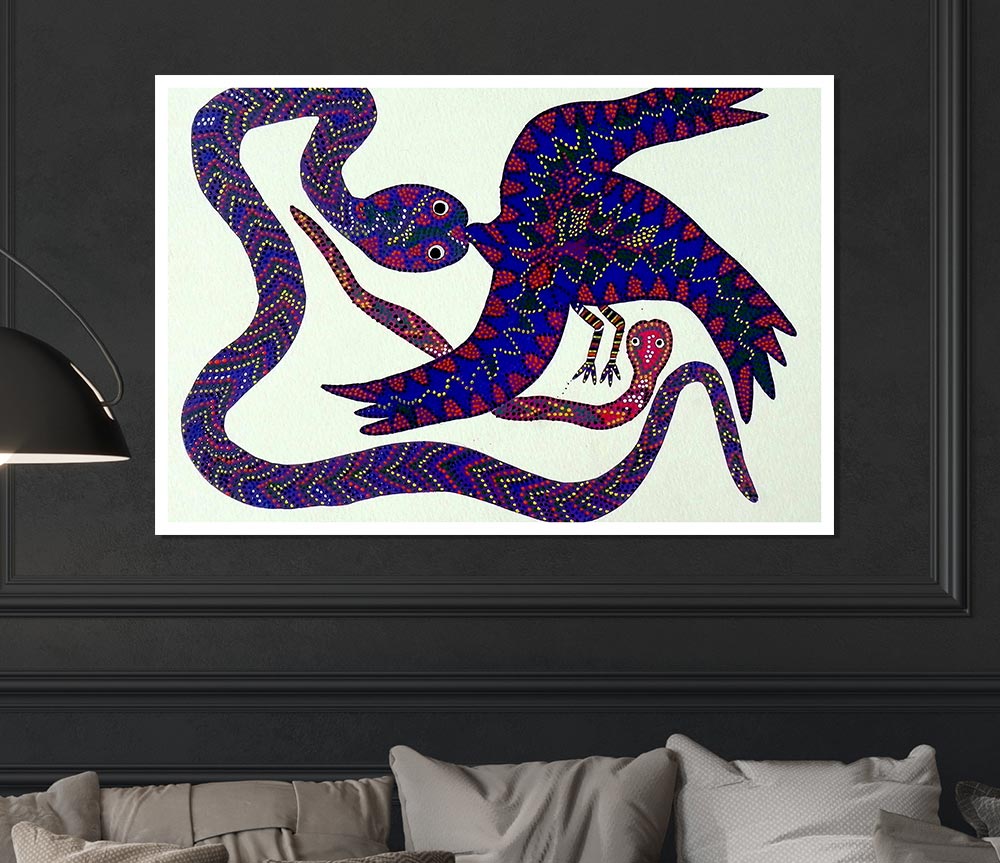 Aboriginal Snake Bird Print Poster Wall Art