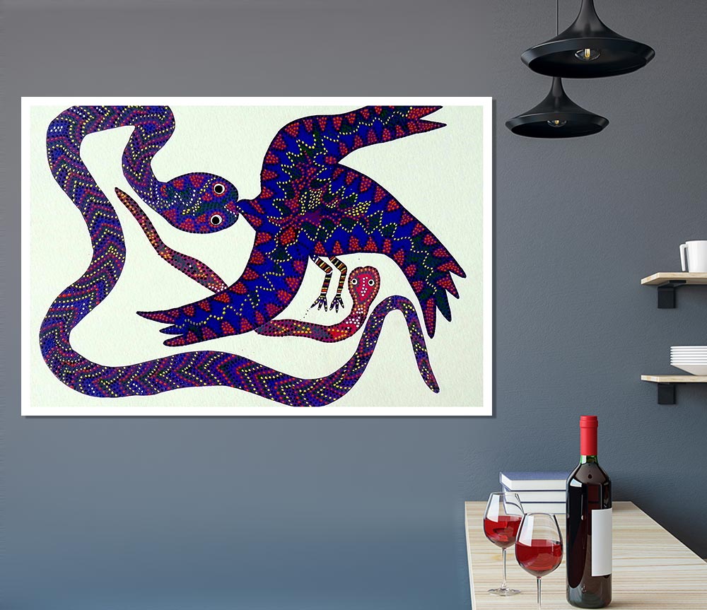 Aboriginal Snake Bird Print Poster Wall Art