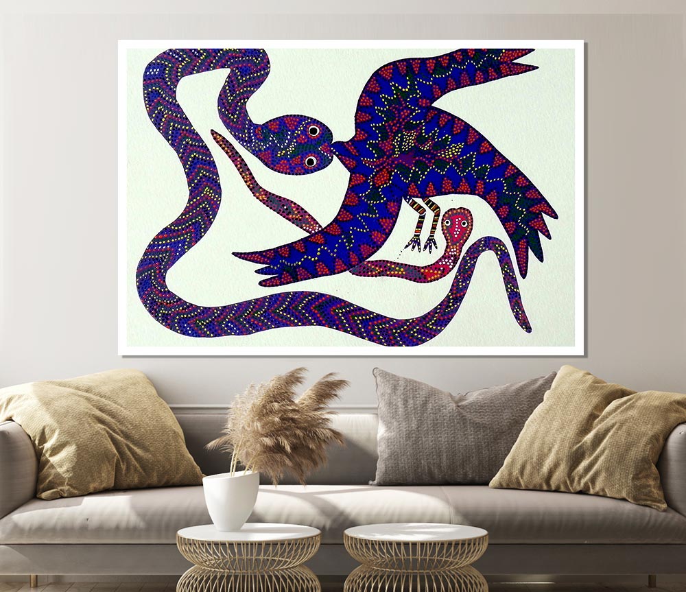 Aboriginal Snake Bird Print Poster Wall Art