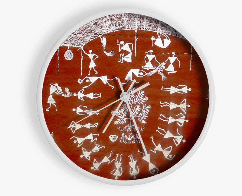 Aboriginal Warli Mahabharata Clock - Wallart-Direct UK