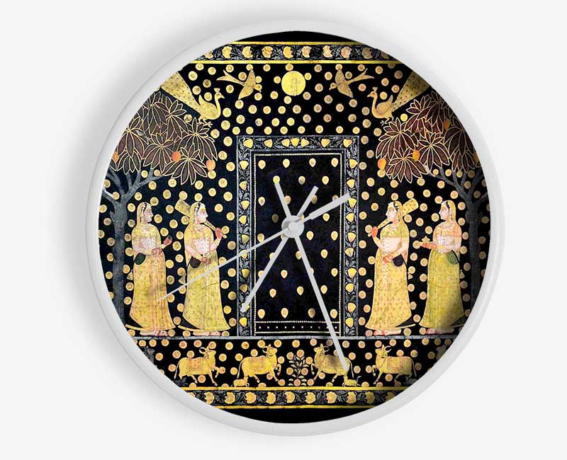 Hindu Pichwai Painting Rajasthan Clock - Wallart-Direct UK