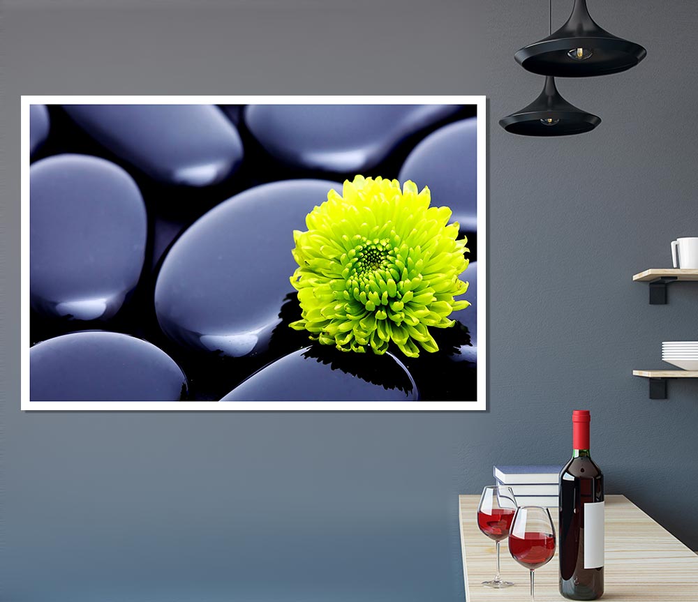 Black Zen Stones And A Yellow Mum Print Poster Wall Art