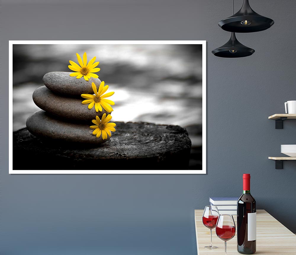 Zen Flowered Stones Print Poster Wall Art