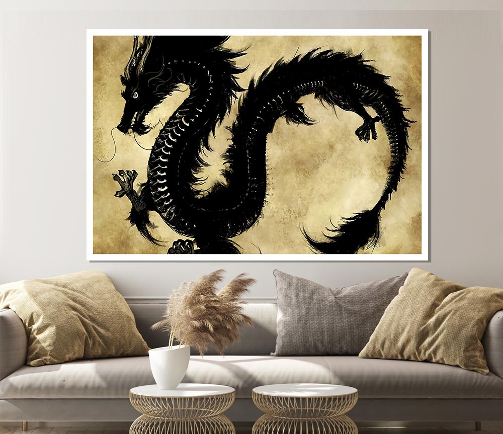 Chinese Black Dragon Print Poster Wall Art