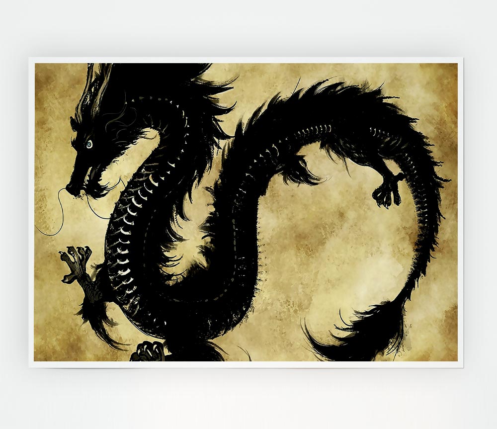 Chinese Black Dragon Print Poster Wall Art