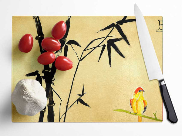 Chinese Bird Painting Glass Chopping Board