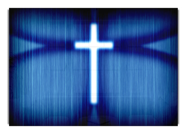 White Cross Blue Background