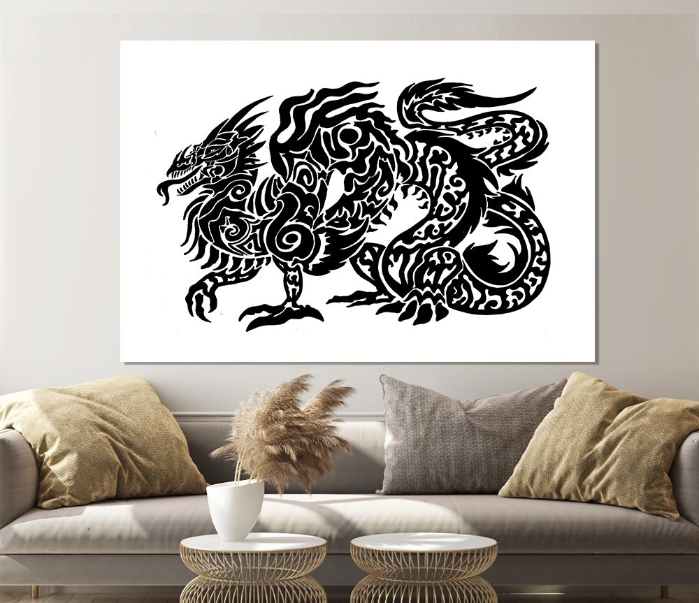 Tribal Long Body Dragon Print Poster Wall Art