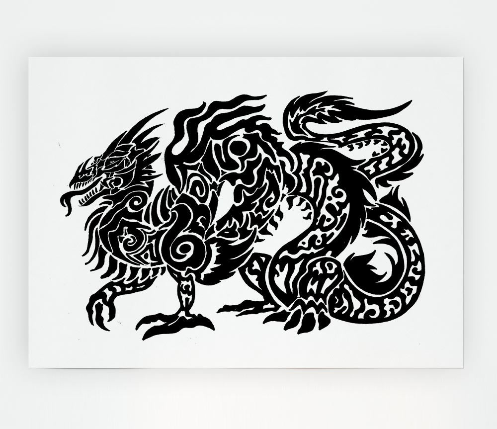 Tribal Long Body Dragon Print Poster Wall Art