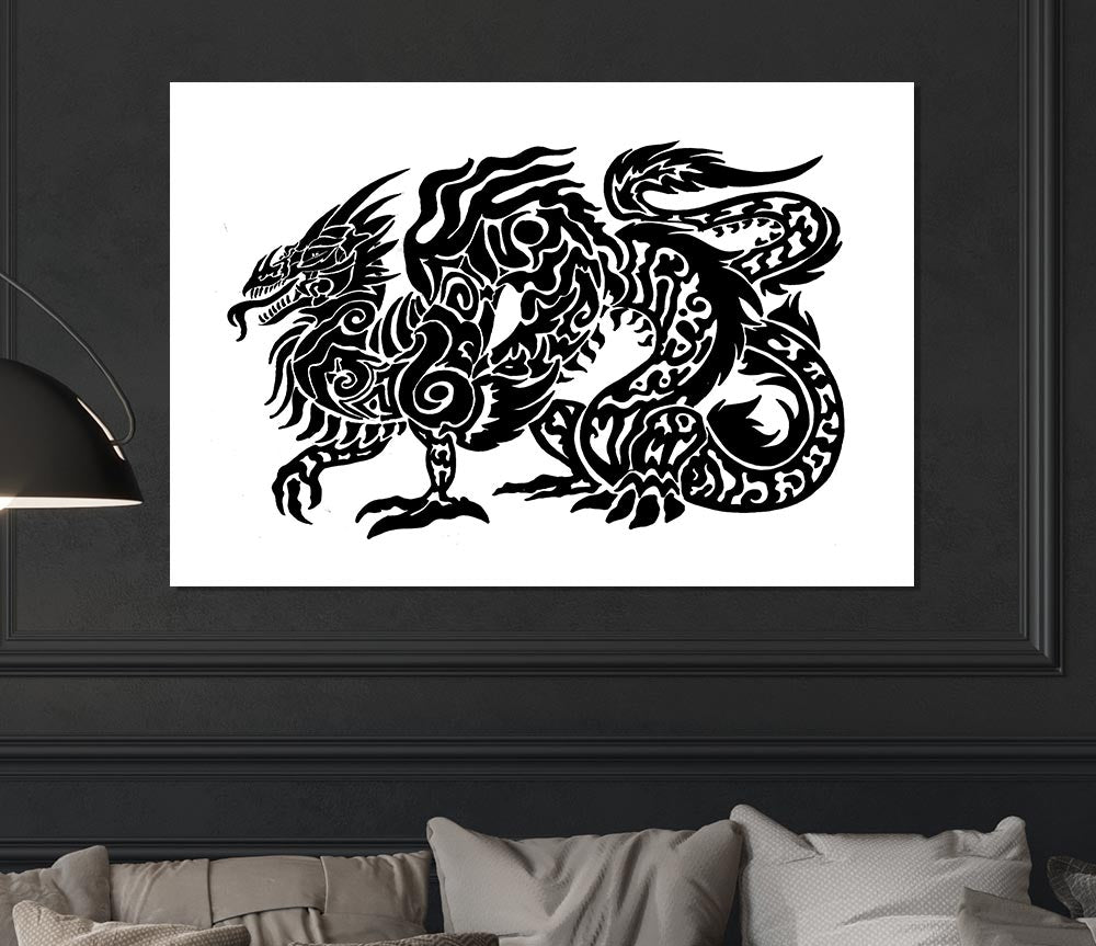 Tribal Long Body Dragon Print Poster Wall Art