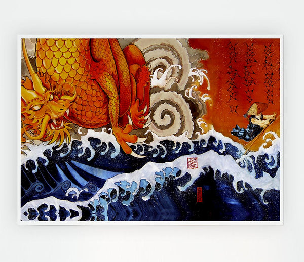 Japanese Samurai Monk Dragon Print Poster Wall Art