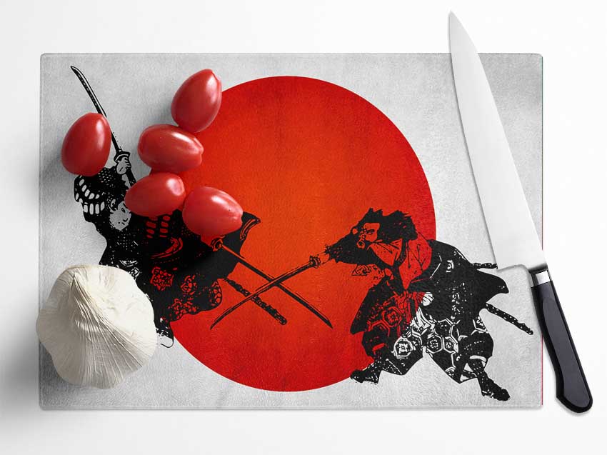 Japanese Warriors Glass Chopping Board