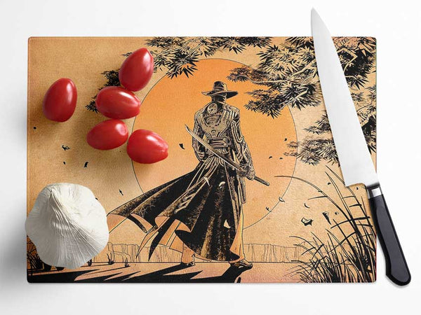 Japanese Samurai Sunset Glass Chopping Board