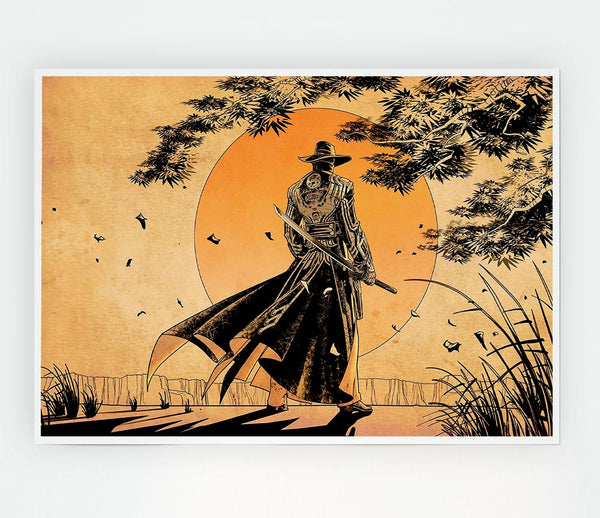 Japanese Samurai Sunset Print Poster Wall Art