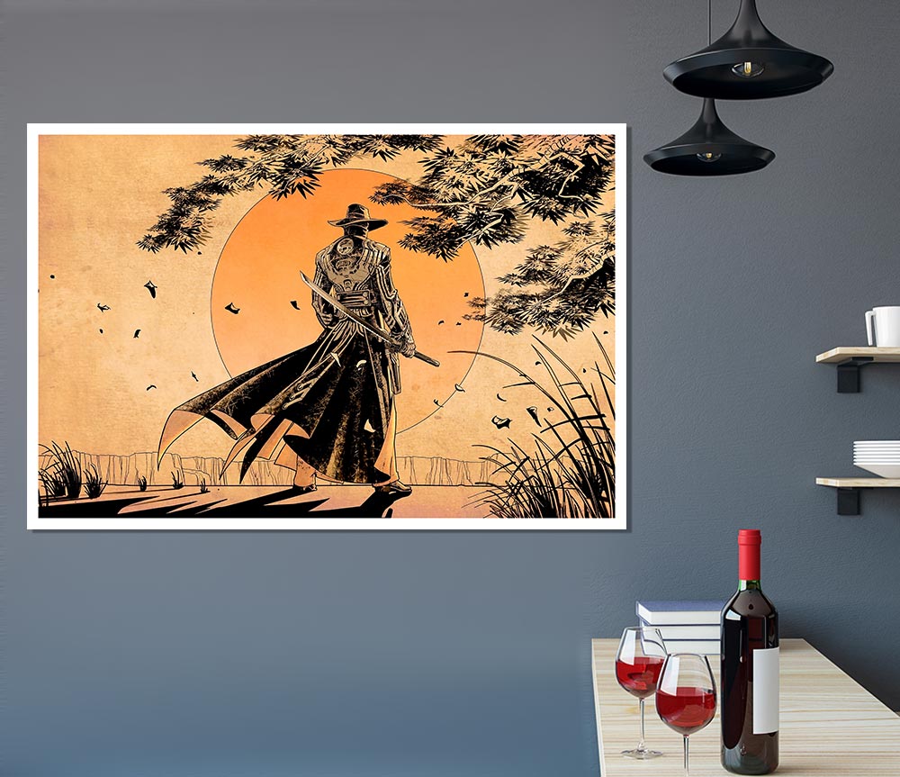 Japanese Samurai Sunset Print Poster Wall Art