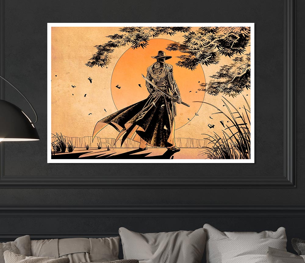 Japanese Samurai Sunset Print Poster Wall Art