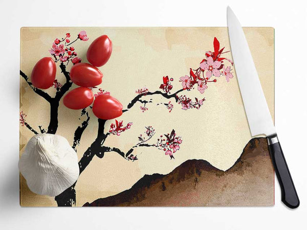 Cherry Blossom Brown Glass Chopping Board