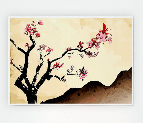 Cherry Blossom Brown Print Poster Wall Art