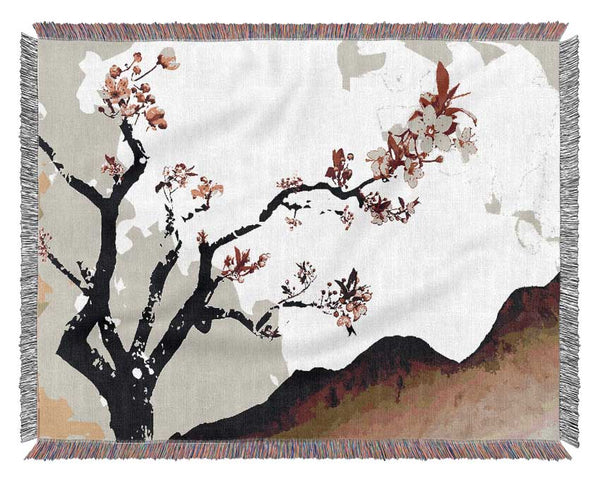 Cherry Blossom Brown Woven Blanket