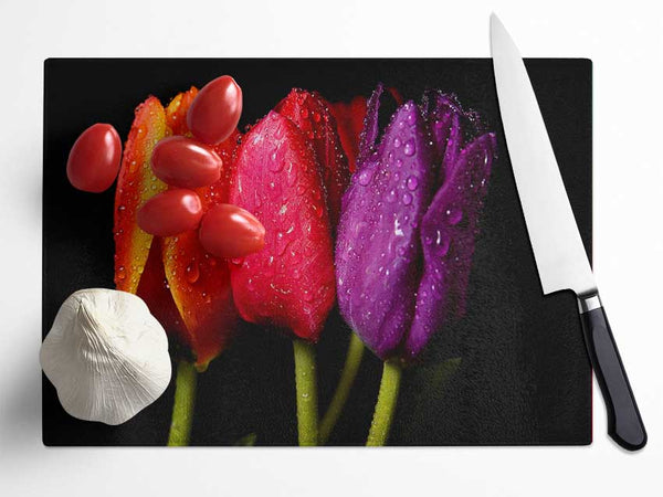 Colourful Tulips Glass Chopping Board