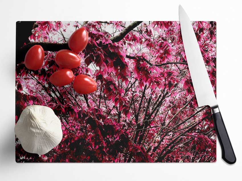 Pink Tree Glass Chopping Board