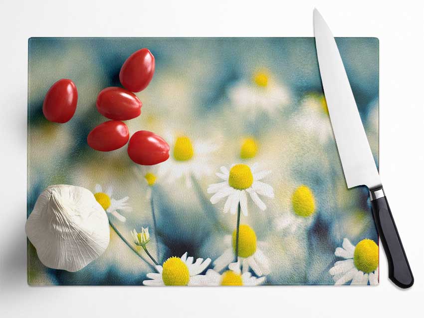 Chamomile Flowers Macro Glass Chopping Board