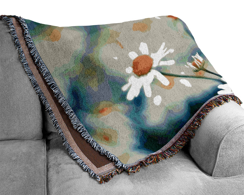 Chamomile Flowers Macro Woven Blanket