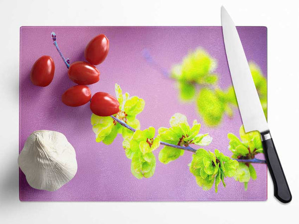 Small Green Flowers Glass Chopping Board