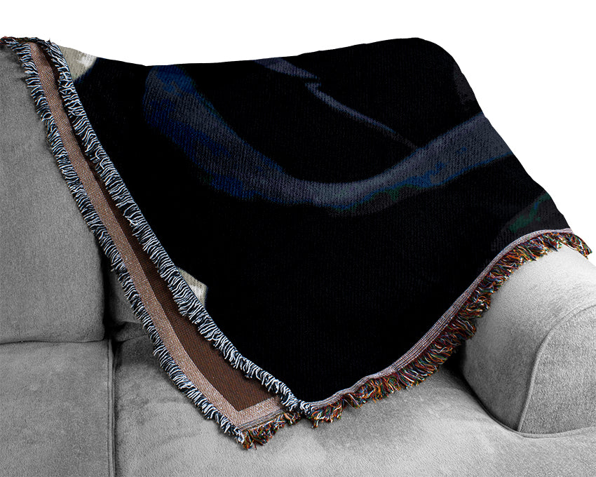 Black Blue Rose Woven Blanket