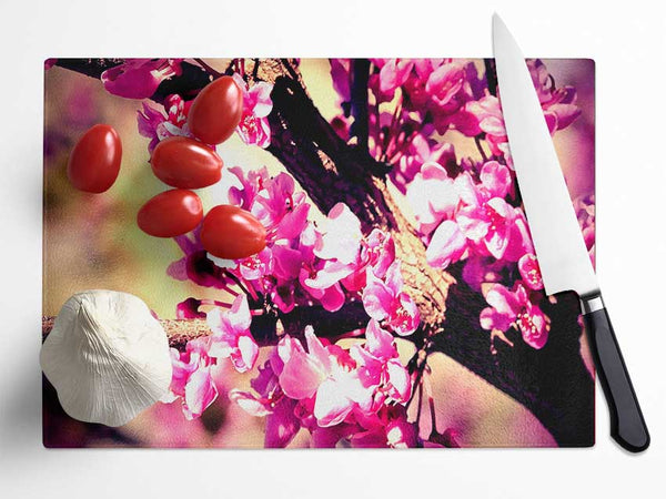 Pink Blossom Glass Chopping Board