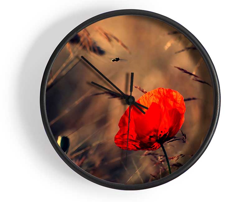 Red Poppy Field In Golden Light Clock - Wallart-Direct UK