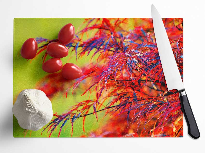 Red Leaves Shrub Glass Chopping Board