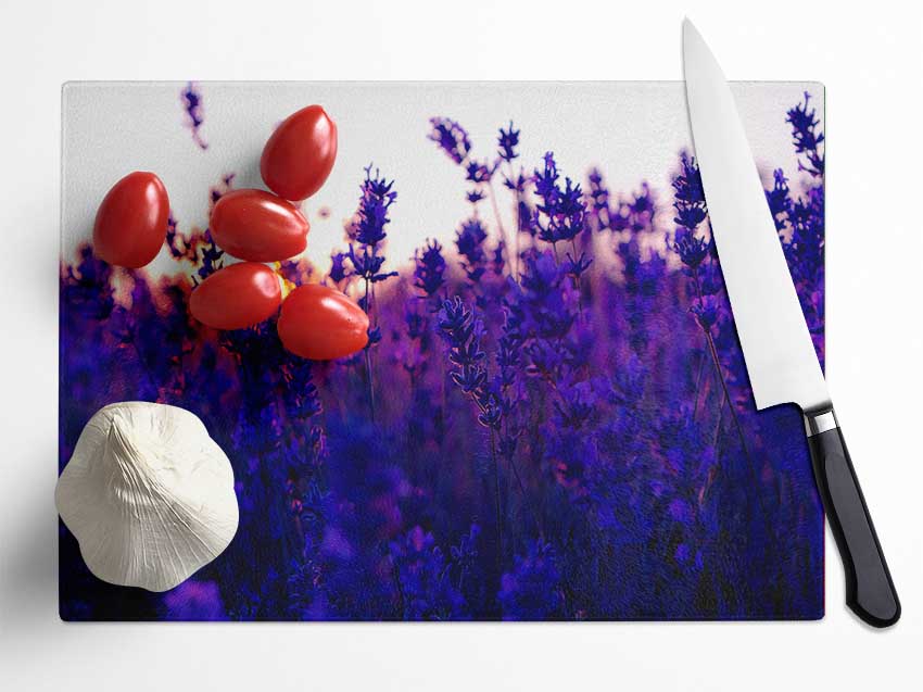 Lavender Field And Sunset Glass Chopping Board