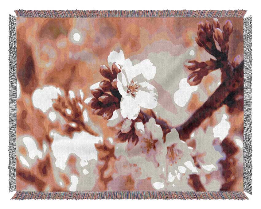 Cherry Blossom Buds Woven Blanket