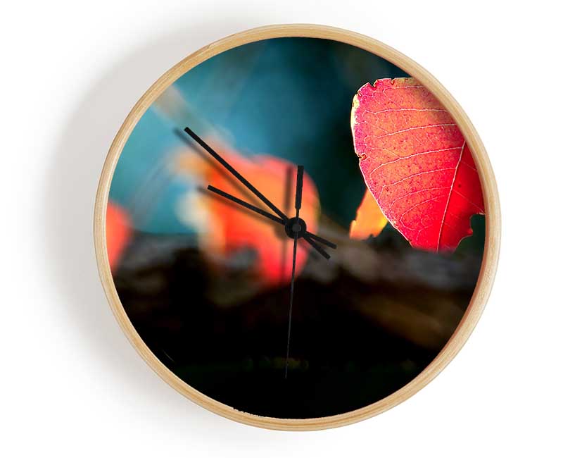 Red Leaves Macro Clock - Wallart-Direct UK