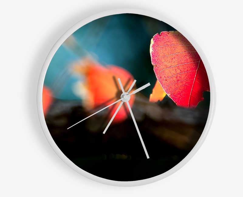 Red Leaves Macro Clock - Wallart-Direct UK