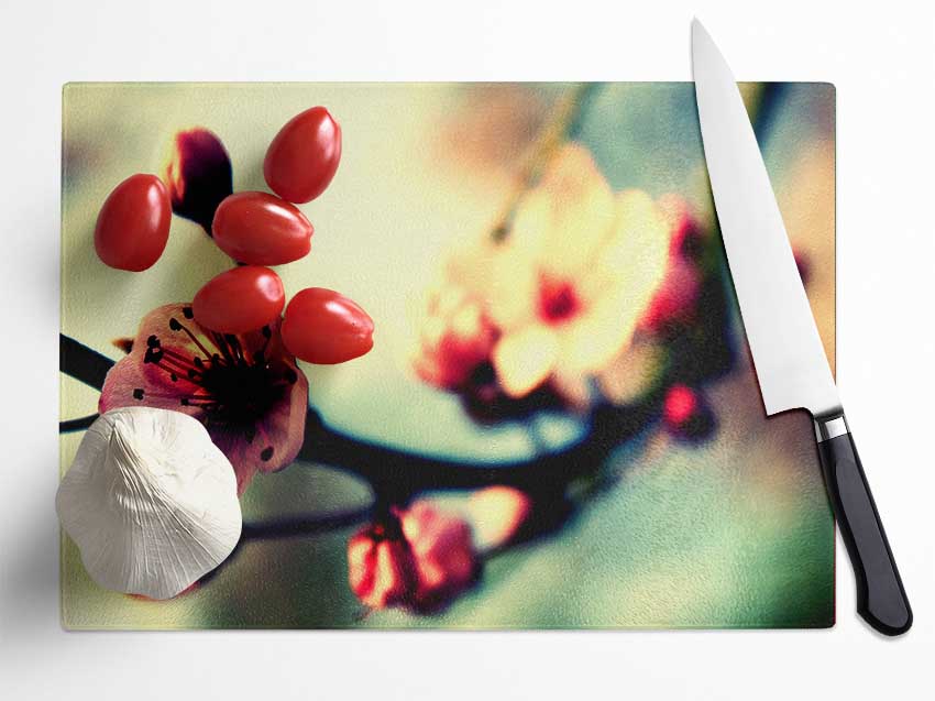 Cherry Blossom In Spring Glass Chopping Board