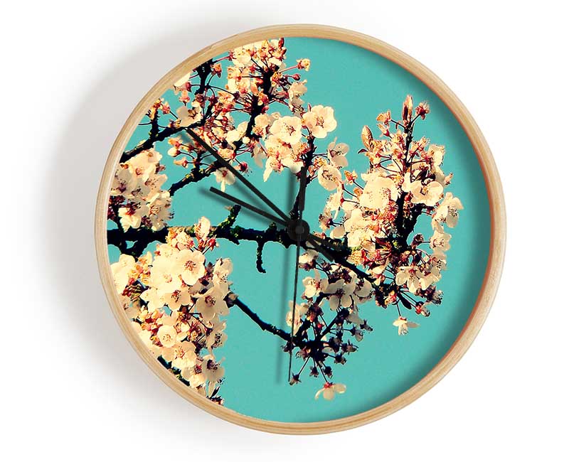 Blossom Tree Against A Blue Sky Clock - Wallart-Direct UK