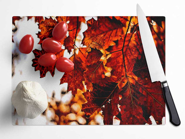 Reddish Brown Leaves Glass Chopping Board