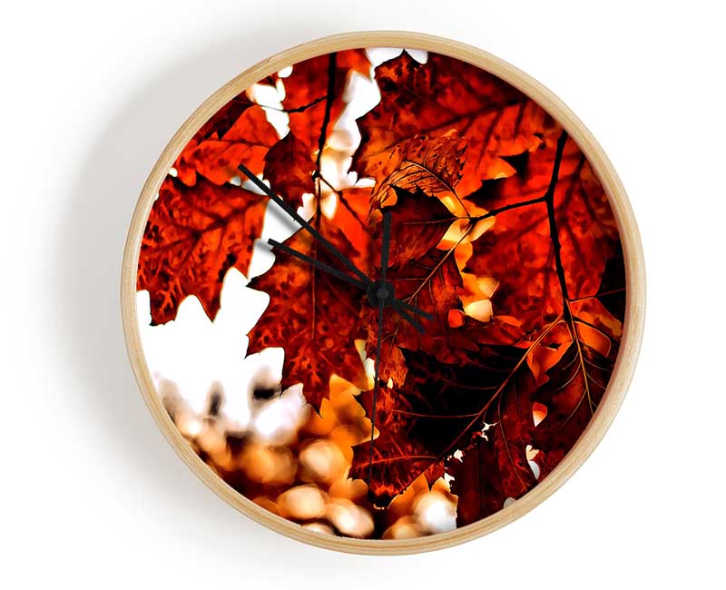 Reddish Brown Leaves Clock - Wallart-Direct UK