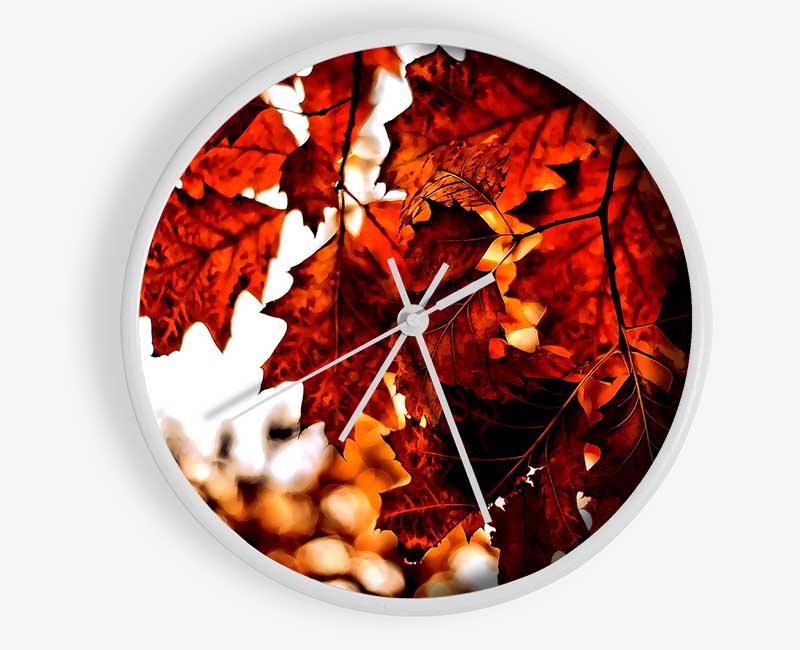 Reddish Brown Leaves Clock - Wallart-Direct UK