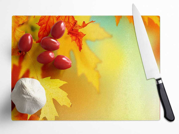 Yellow Autumn Leaves Macro Glass Chopping Board