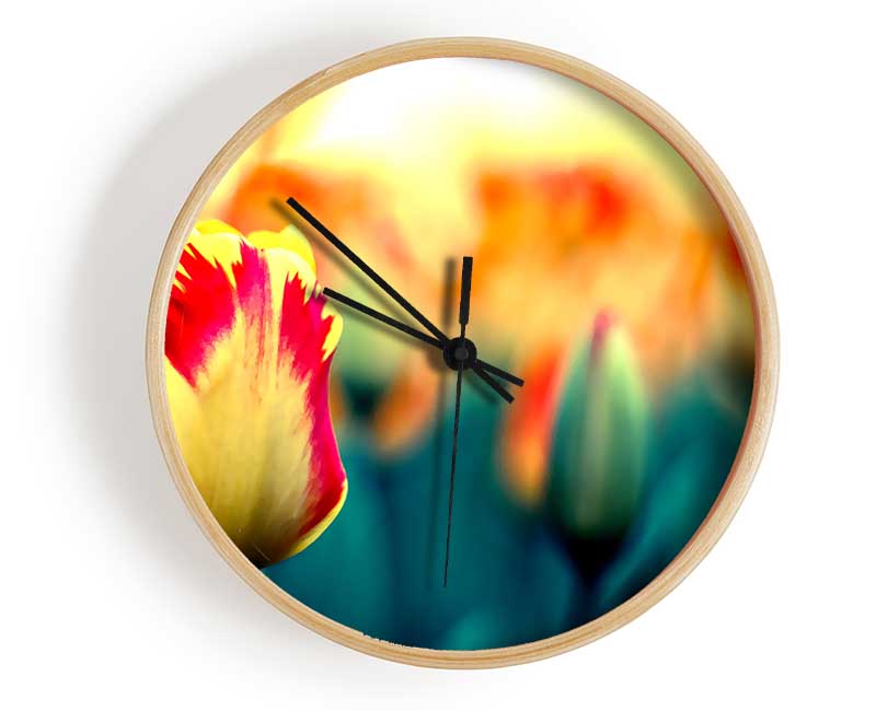 Yellow Red Tulips Clock - Wallart-Direct UK