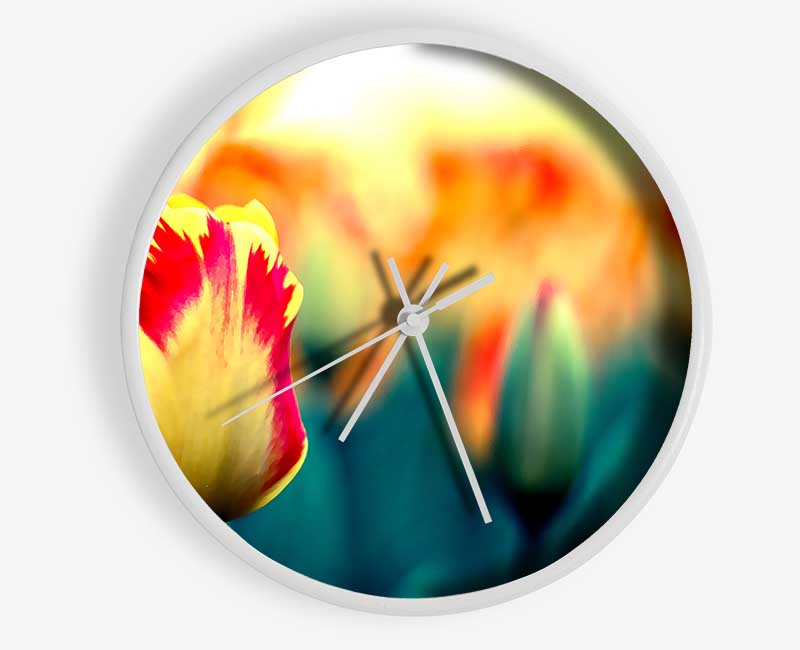 Yellow Red Tulips Clock - Wallart-Direct UK