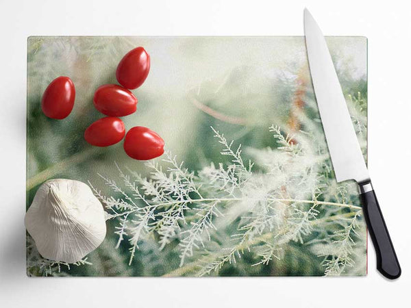 Winter Snow Leaves Glass Chopping Board