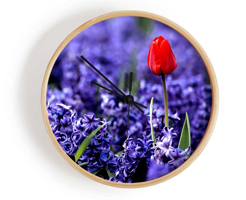 Red Tulip And Hyacinths Clock - Wallart-Direct UK